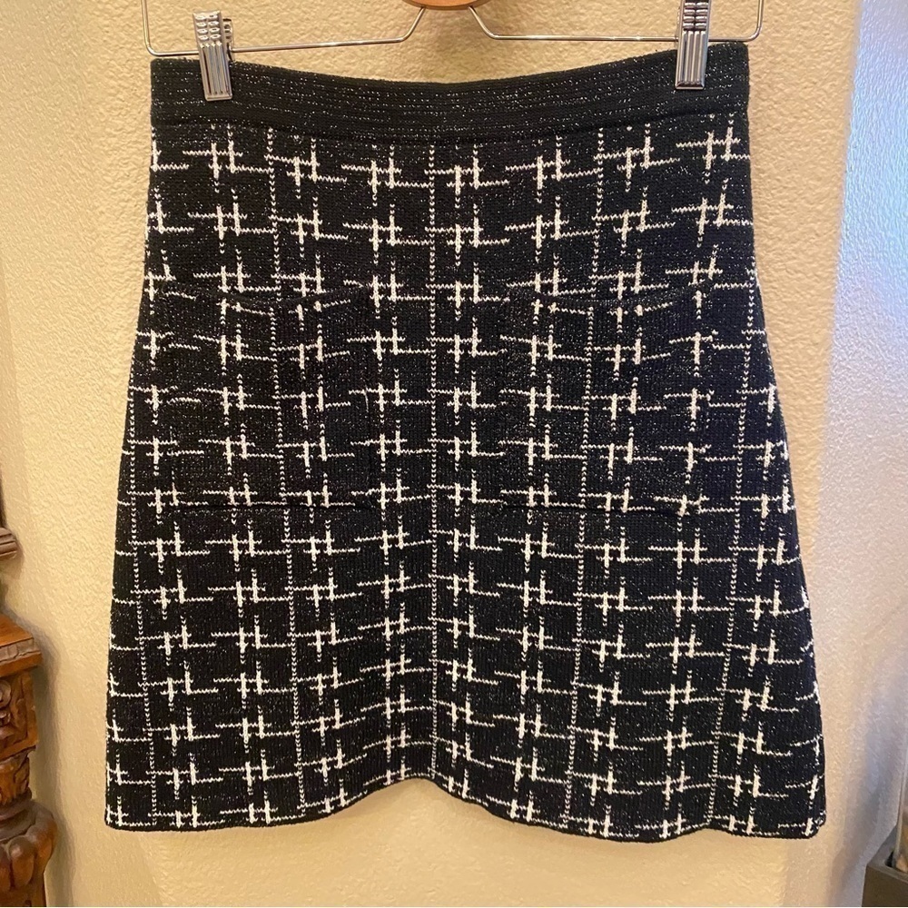 NWT~ZARA Women Black White Patterned Preppy Skirt Size Medium